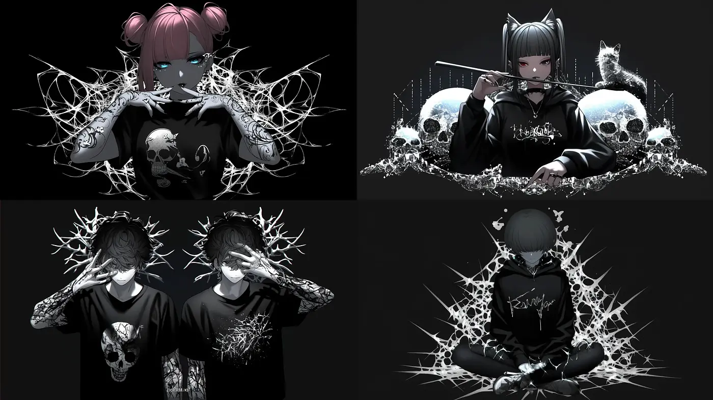 Monochrome Elegance with Gothic Anime Undertones - Midjourney sref style