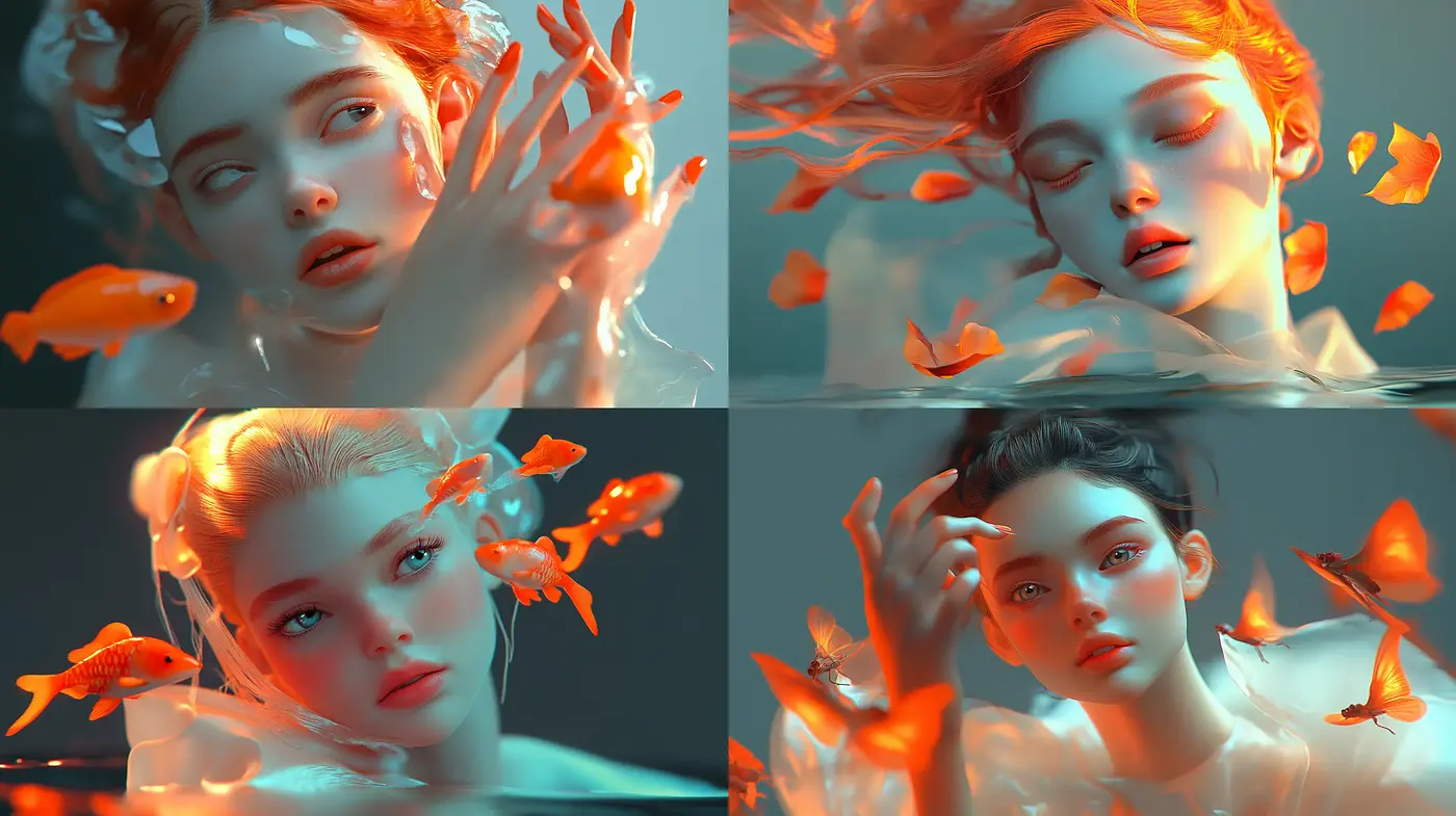 Aquatic Serenity: Ethereal Underwater Portraiture with a Surreal Glow - Midjourney sref style