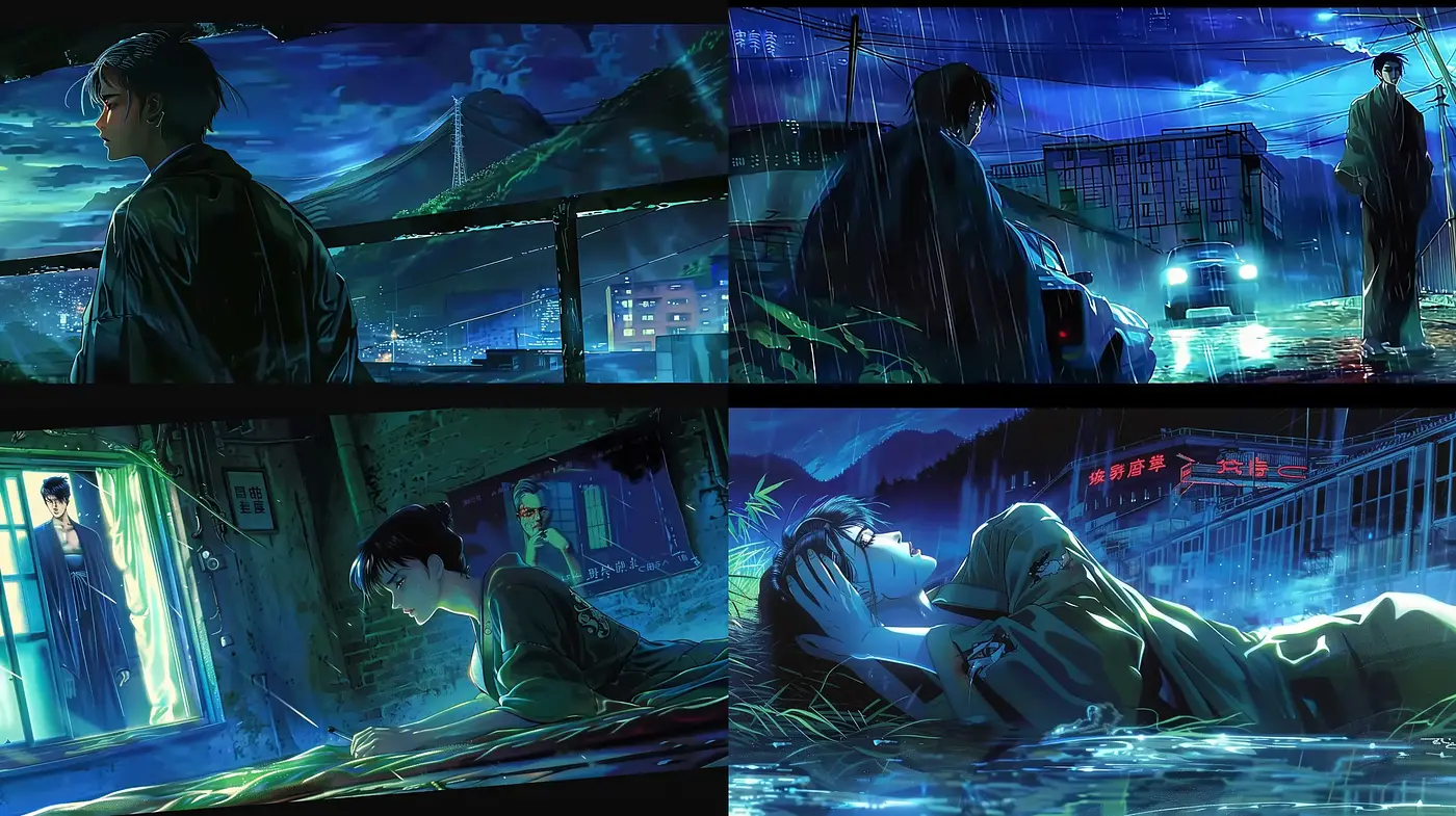 Nocturnal Hues in Stylized Anime Narratives - Midjourney sref style
