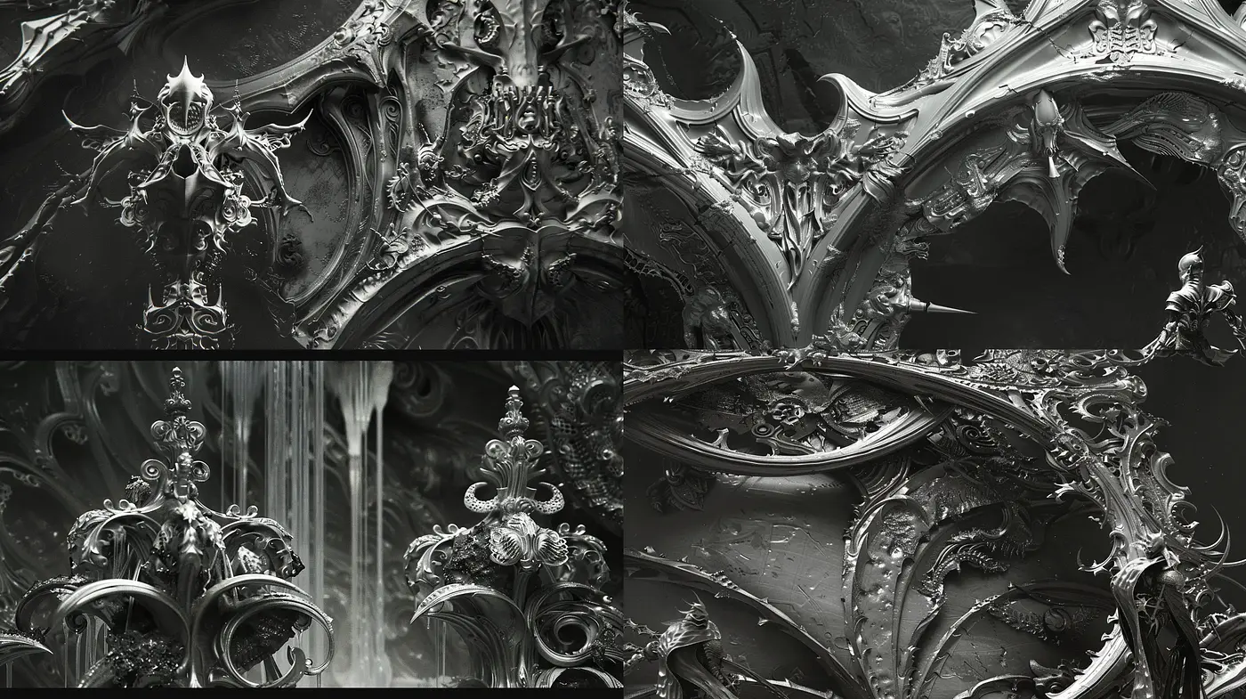 Monochromatic Gothic Elegance with Intricate Detailing - Midjourney sref style
