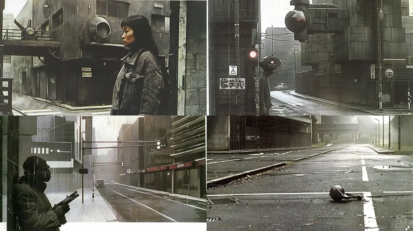 Futuristic Urban Dystopia with a Cinematic Flair - Midjourney sref style