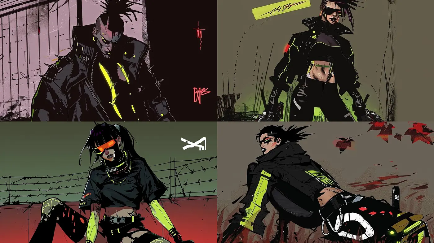 Futuristic Cyberpunk Noir with a Stylized Comic Book Edge - Midjourney sref style