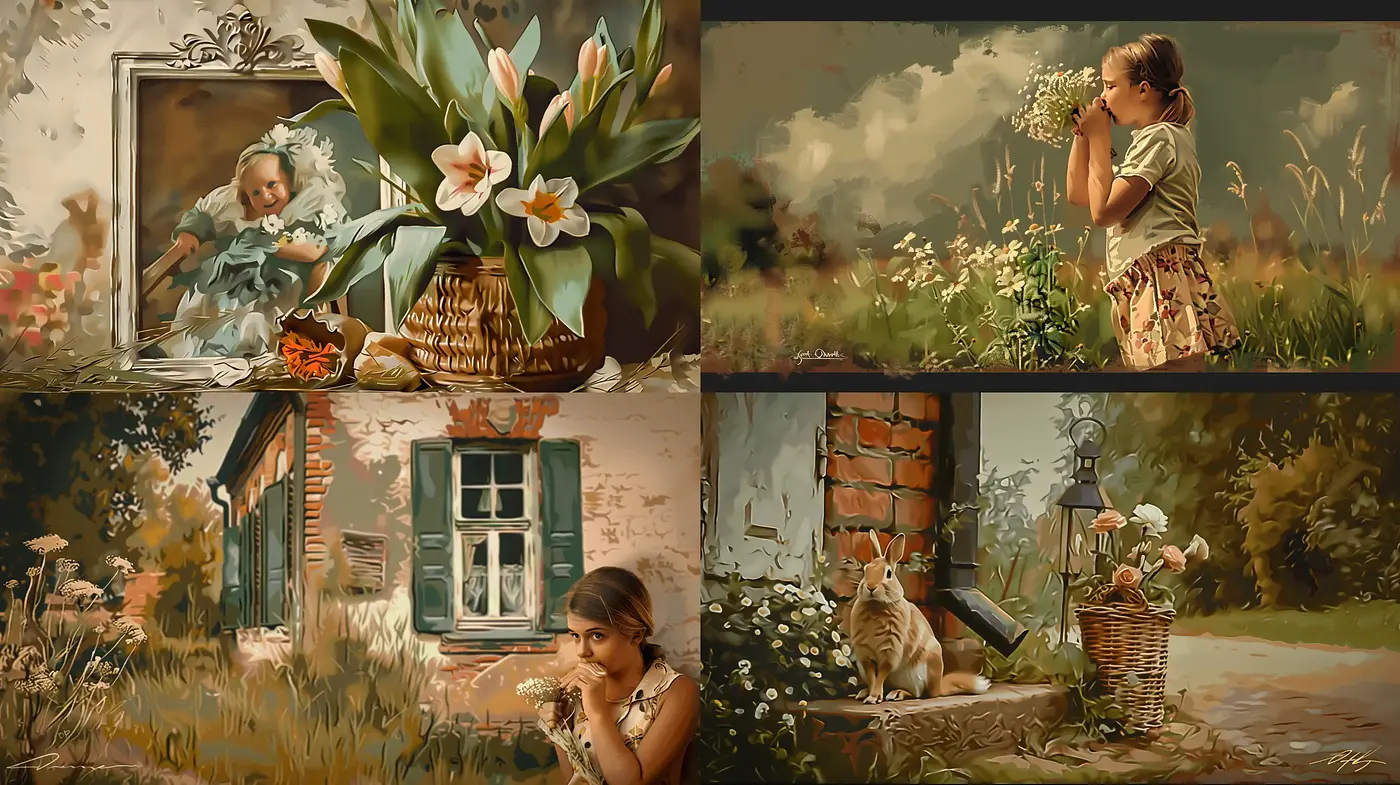 Idyllic Countryside Reverie: A Harmonious Blend of Rustic Charm and Pastoral Elegance - Midjourney sref style