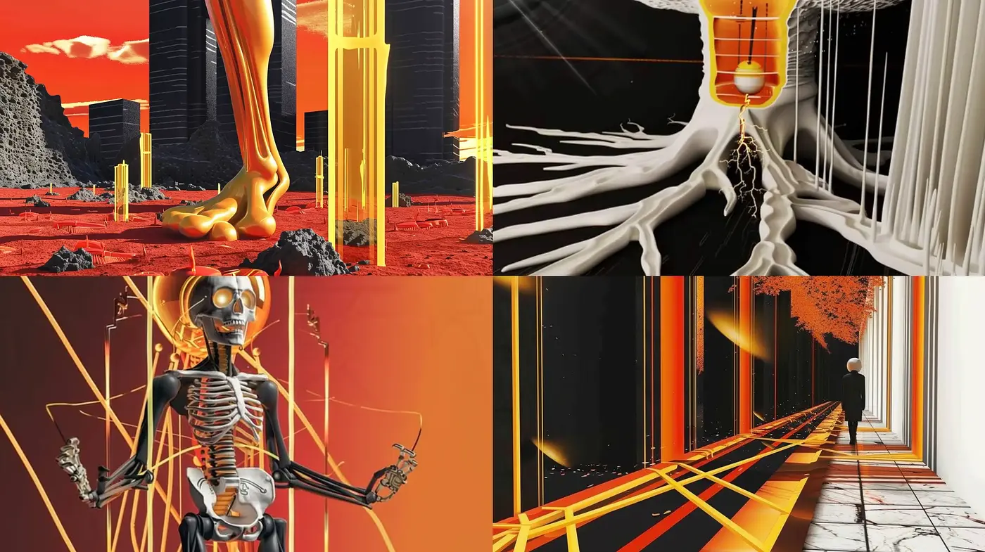 Surreal Contrast of Organic and Geometric Abstraction - Midjourney sref style