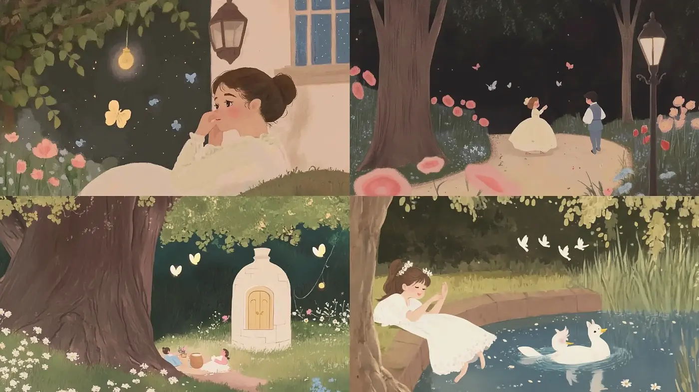 Whimsical Garden Idyll in Pastel Storybook Illustration - Midjourney sref style