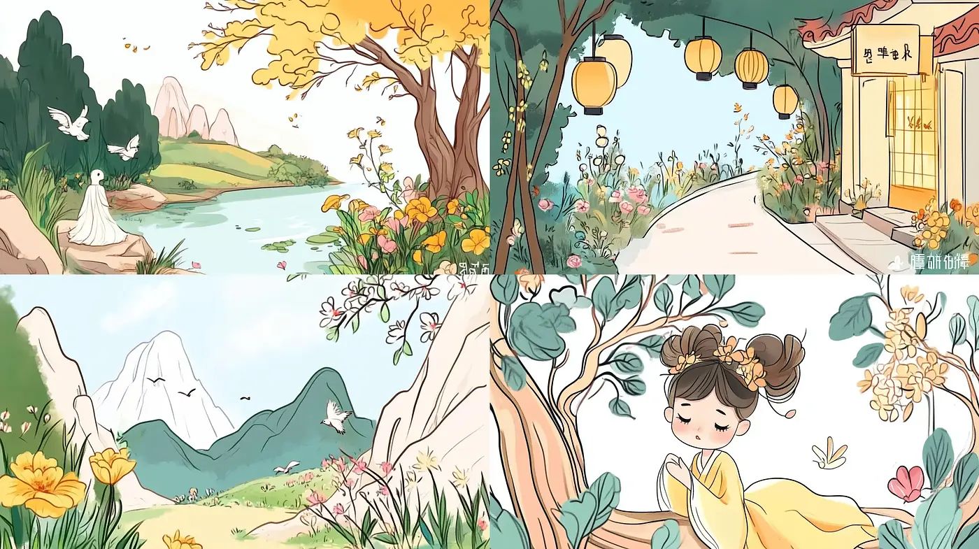 Idyllic Serenity: A Harmonious Fusion of East Asian Ink Wash and Modern Illustration - Midjourney sref style