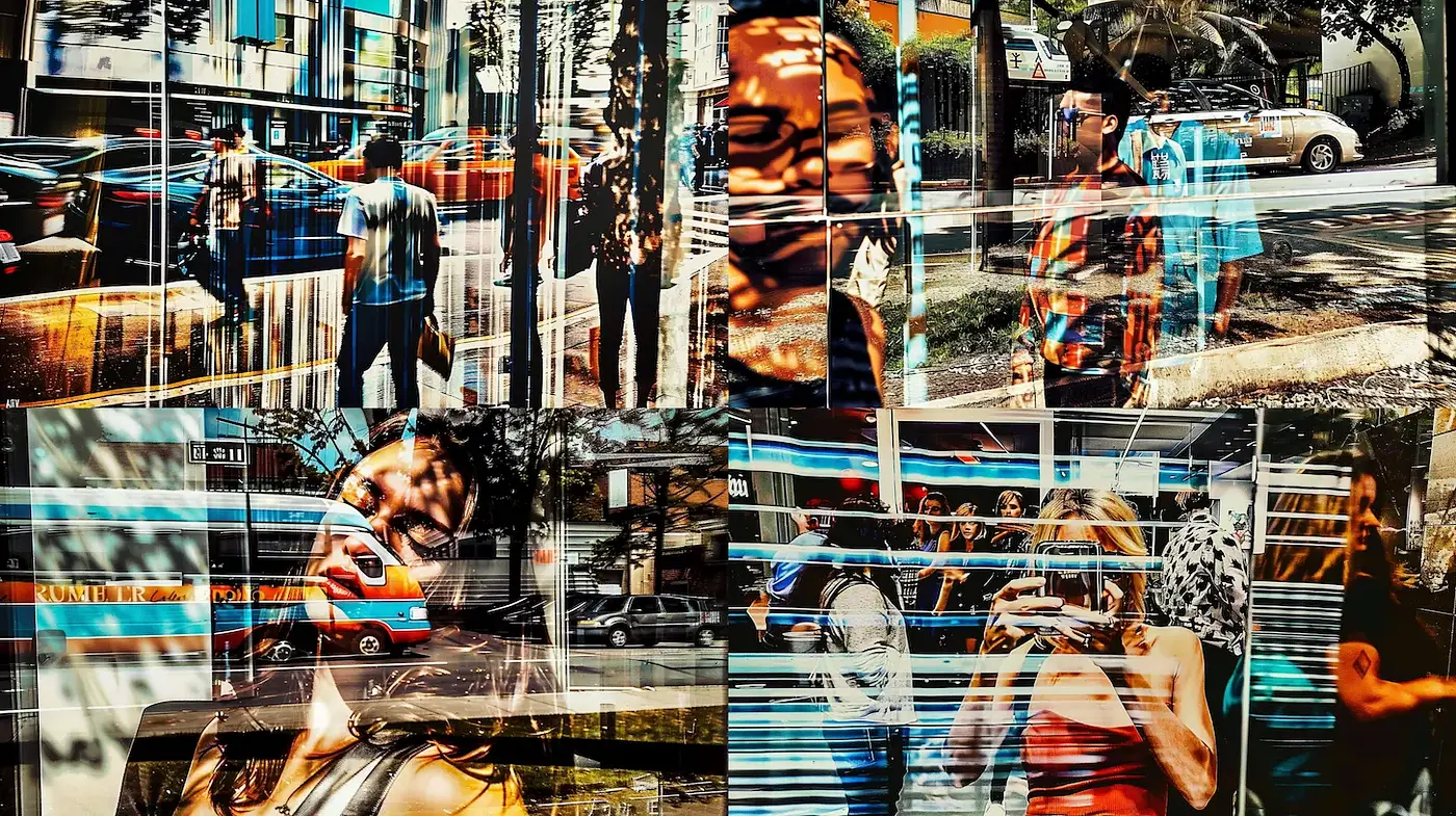 Dynamic Urban Collage with a Layered Narrative Style - Midjourney sref style