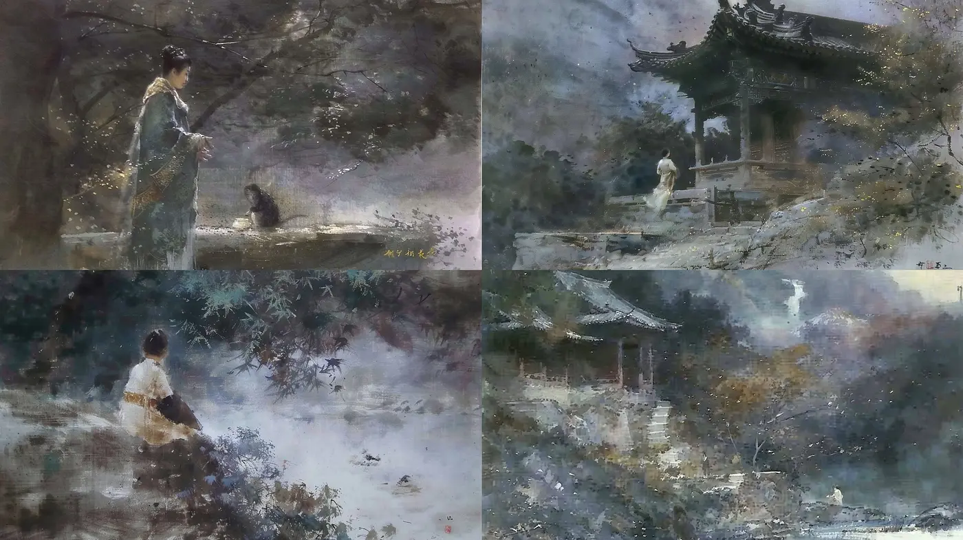 Ethereal Brushwork of an Oriental Dreamscape - Midjourney sref style