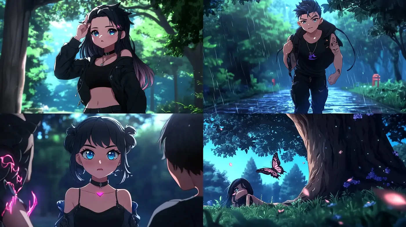 Enigmatic Twilight Hues in Dynamic Anime-style Illustrations - Midjourney sref style