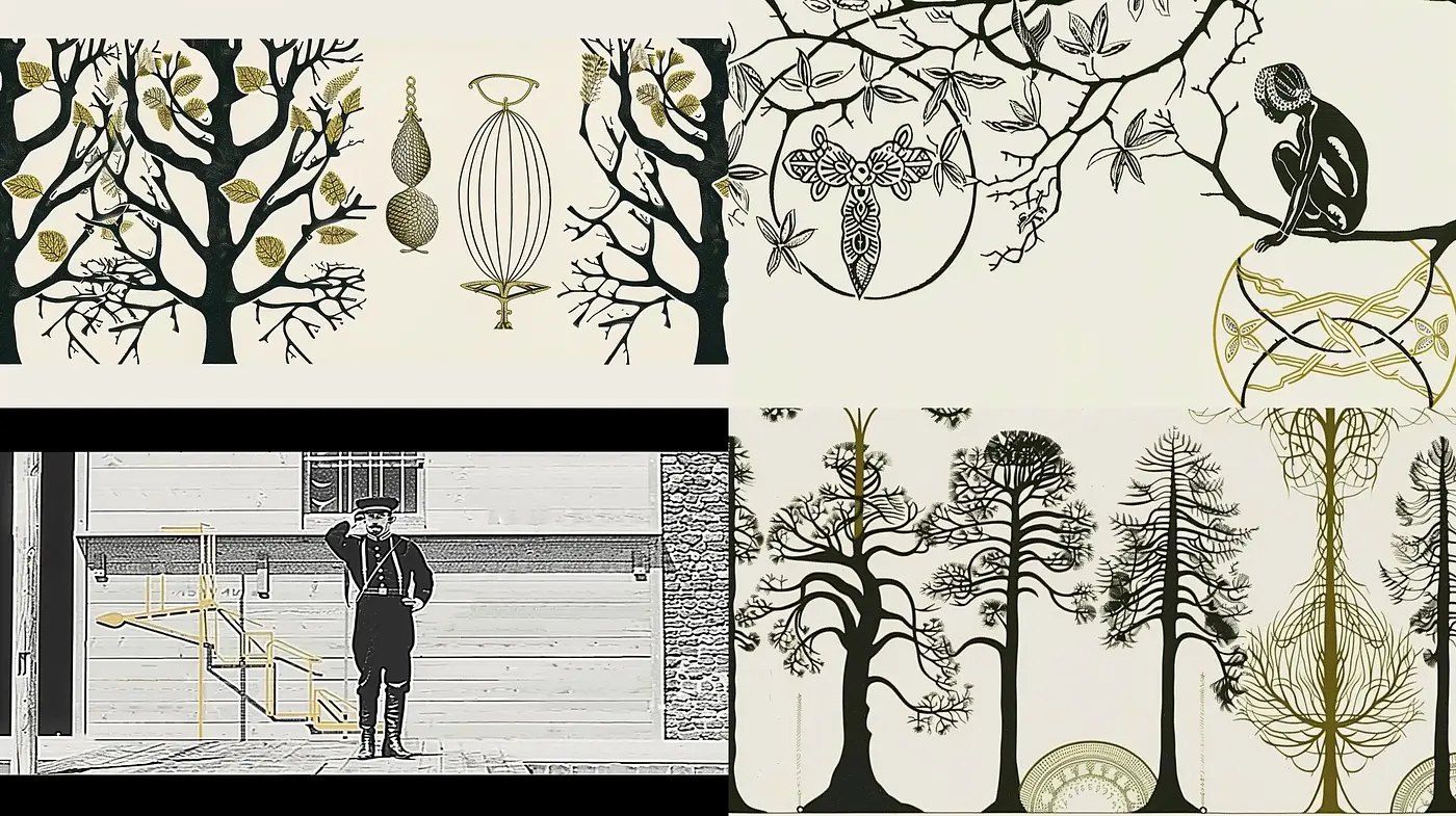Eccentric Botanical Illustrations with a Touch of Surrealism and Vintage Line Art - Midjourney sref style