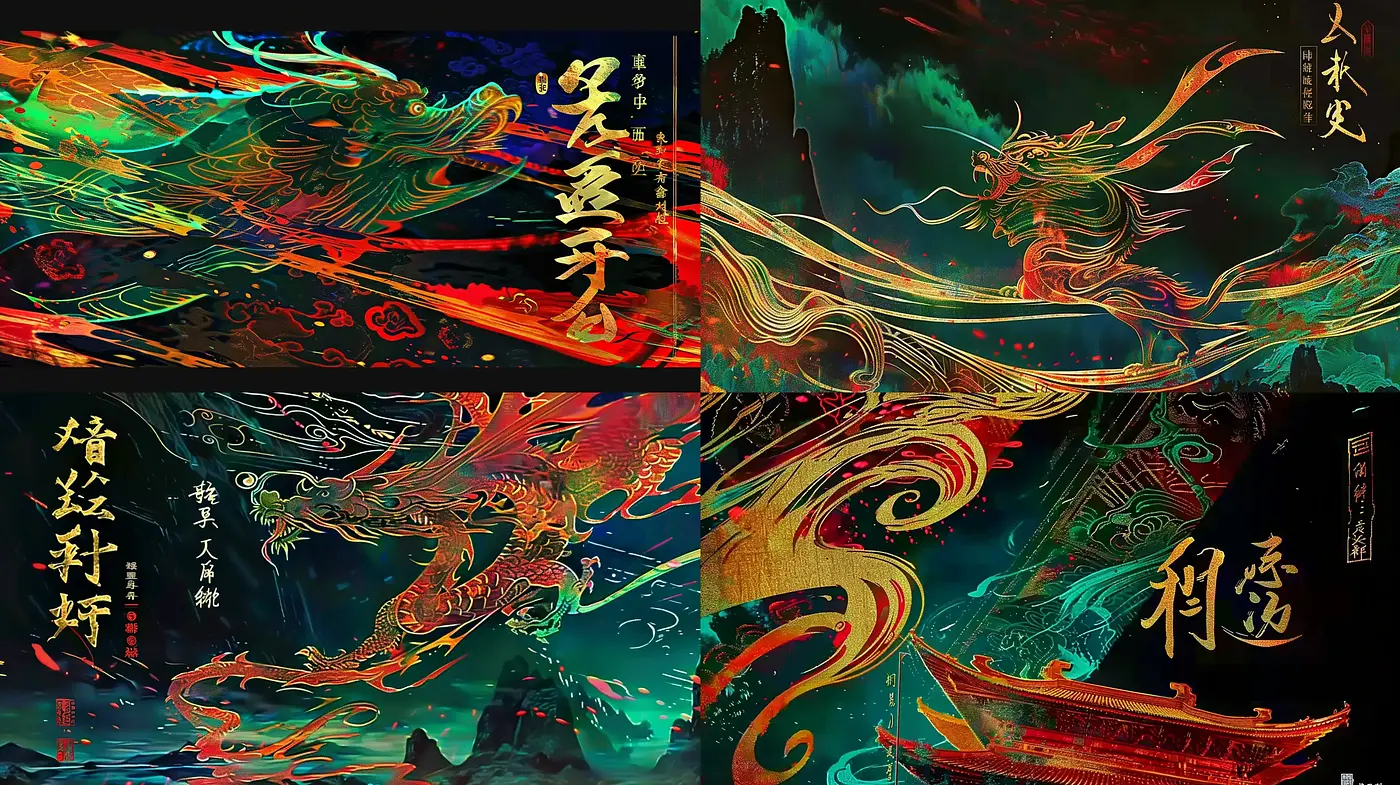 Ethereal Dragon Dance in Neo-Traditional Chinese Aesthetic - Midjourney sref style