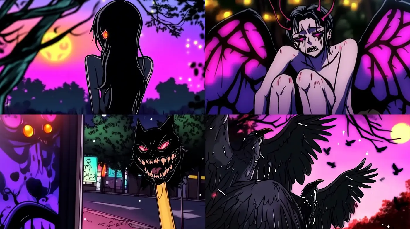 Twilight Hues and Dark Fantasy Forms in a Bold Comic Illustration Style - Midjourney sref style