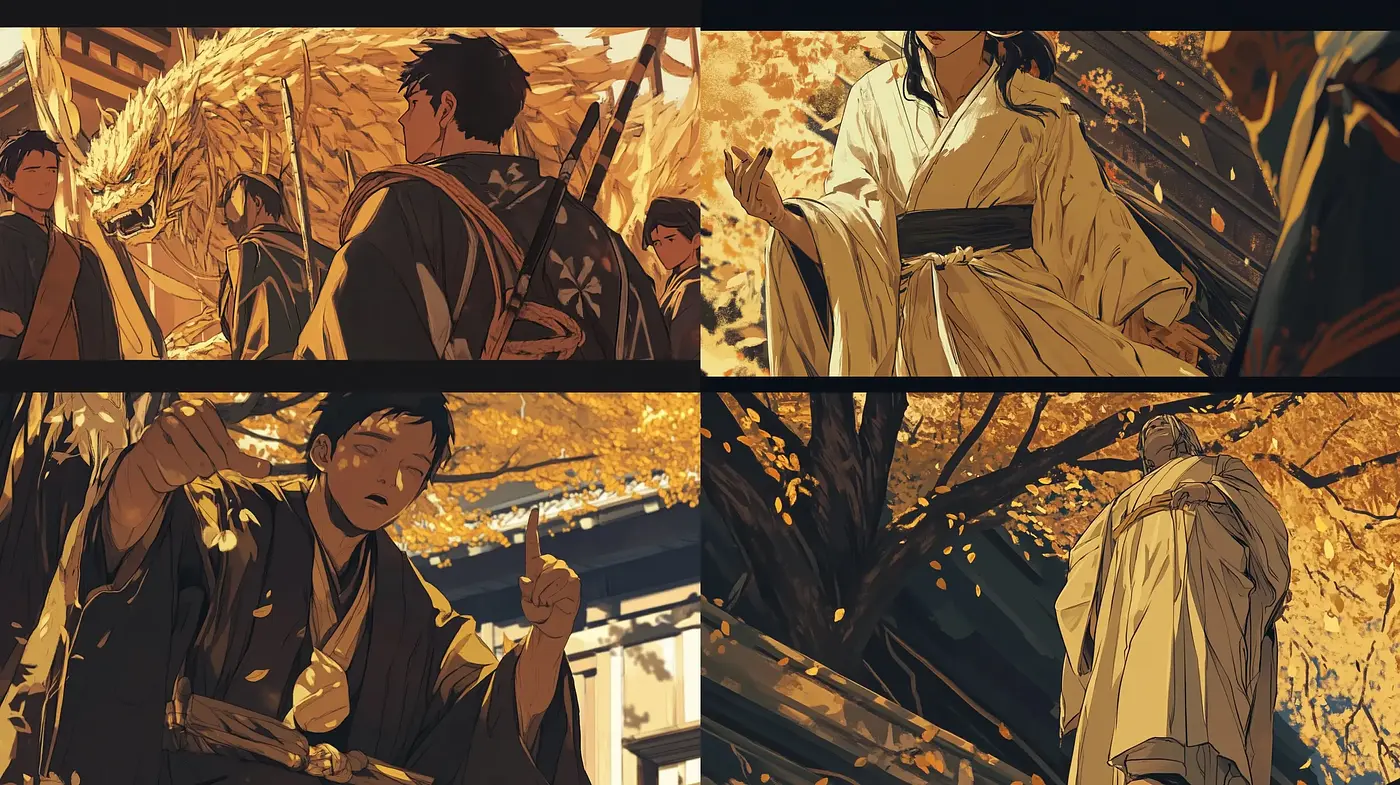 Autumnal Edo Era Vignettes with a Cinematic Anime Essence - Midjourney sref style