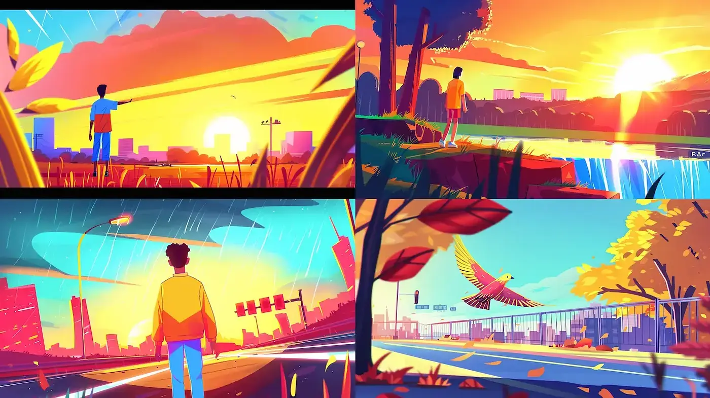 Vibrant and Dynamic Urban Landscapes with a Nostalgic Essence - Midjourney sref style