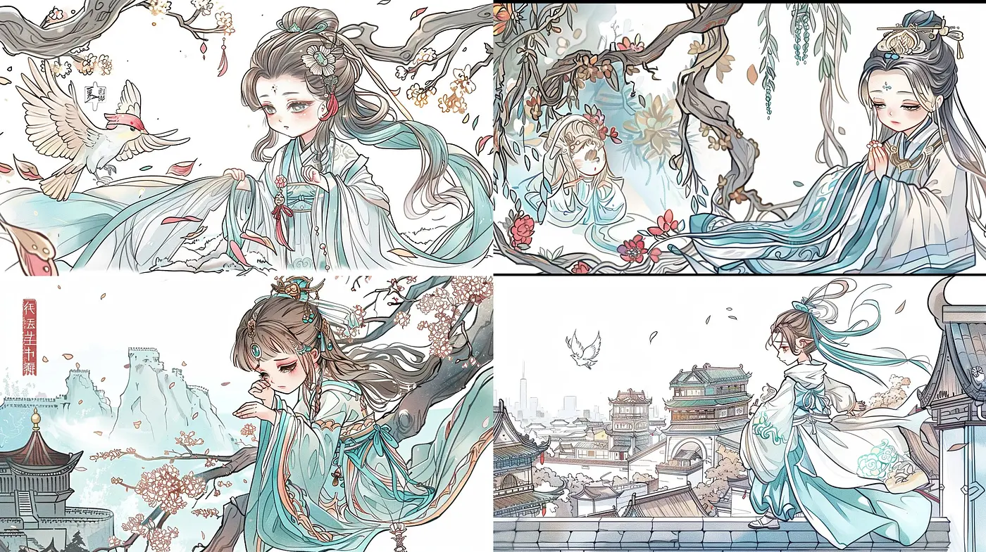 Ethereal Elegance in Monochromatic Bloom: A Fusion of Traditional Asian Illustration with Contemporary Line Art - Midjourney sref style