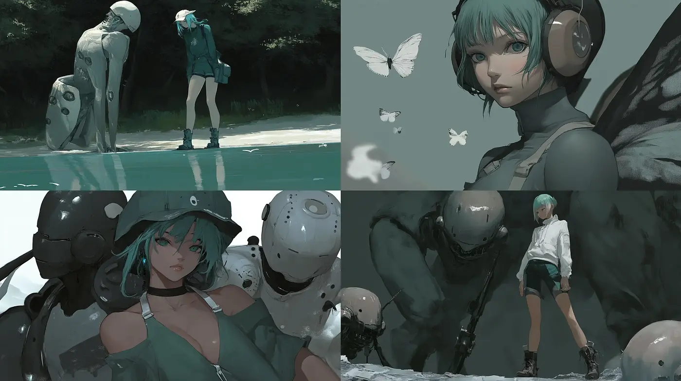 Ethereal Cyborg Elegance with Surreal Companionship - Midjourney sref style