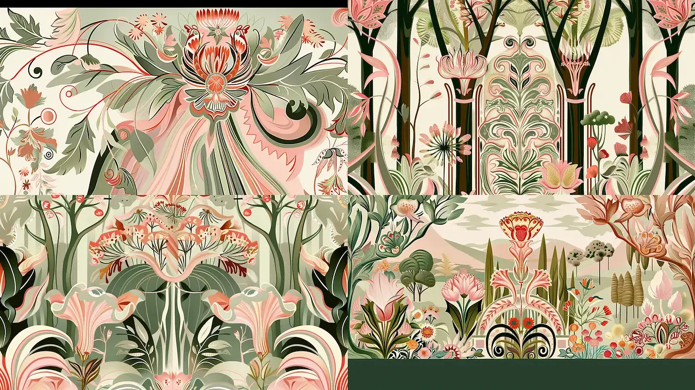 Ornamental Floral Design with Art Nouveau Influences - Midjourney sref style