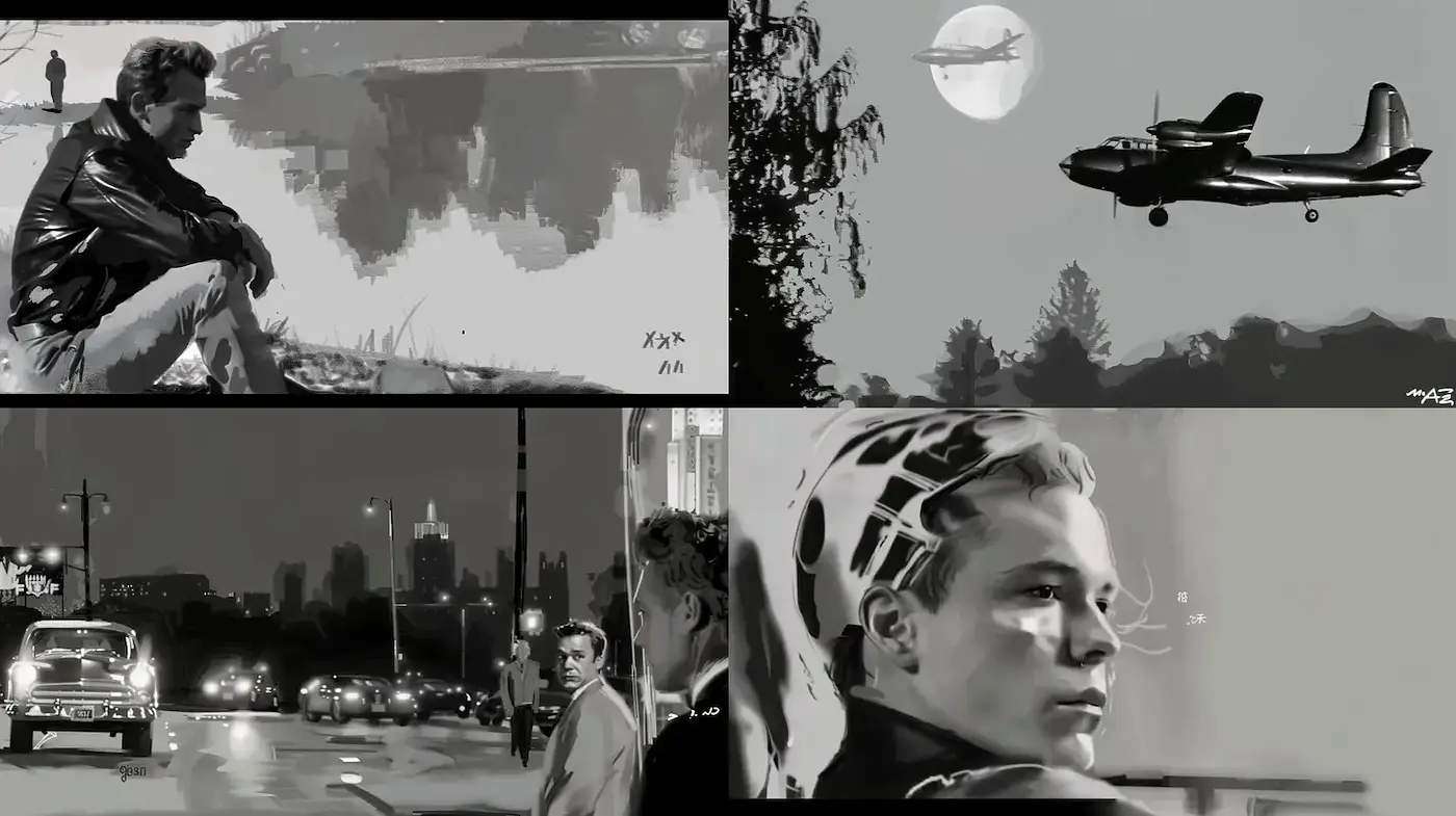 Monochromatic Nostalgia with Cinematic Influences - Midjourney sref style