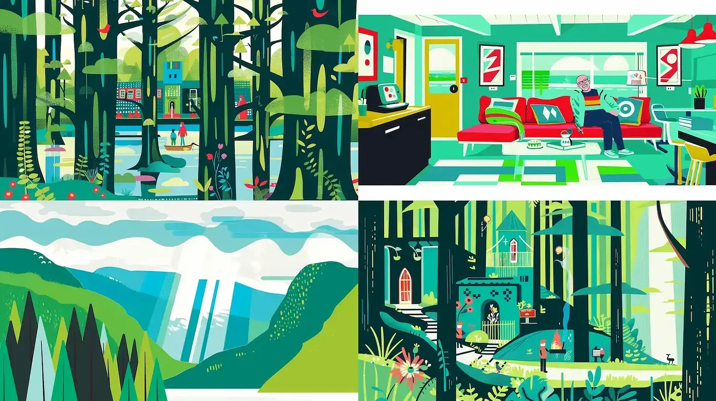 Modern Geometric Vivacity: A Harmonized Blend of Graphic Illustration and Contemporary Style - Midjourney sref style