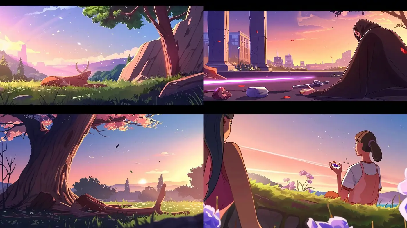 Dusk and Dawn: Luminous Anime-Inspired Vistas - Midjourney sref style