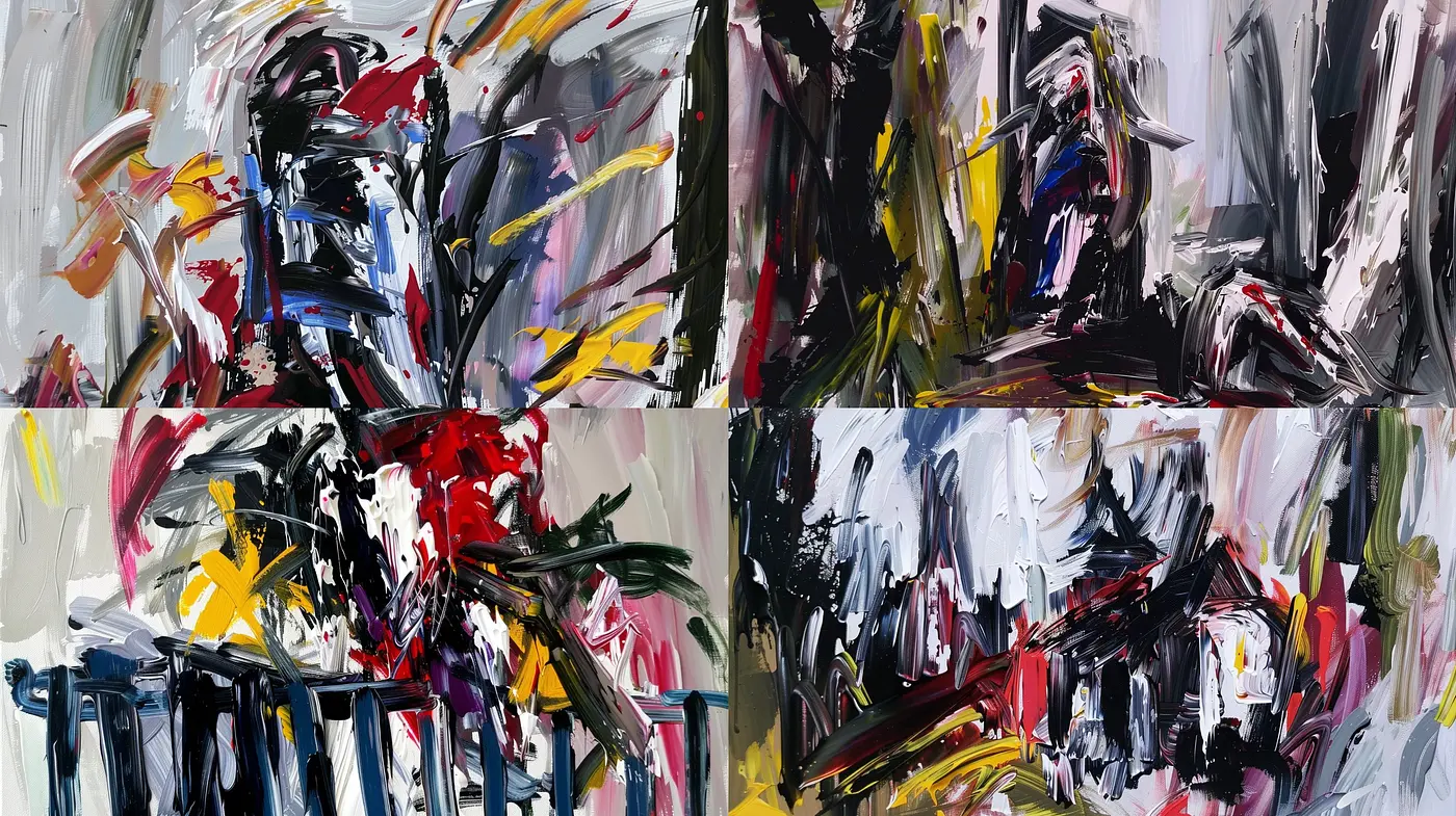 Abstract Expressionist Brushwork Harmony in Vivid Red, Yellow, and Black - Midjourney sref style