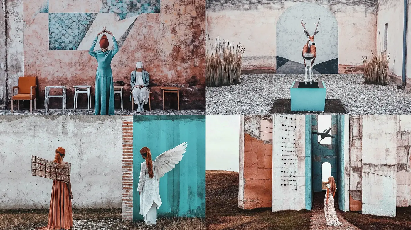 Rustic Elegance in Faded Pastels: A Study in Time-Worn Texture and Grace - Midjourney sref style