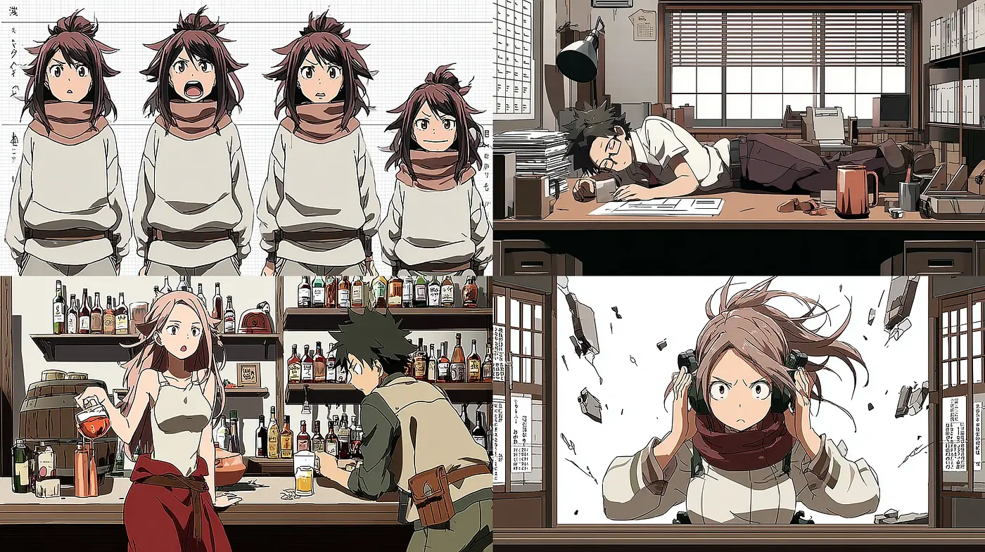 Stylized Character-Driven Scenes with a Nostalgic Anime Touch - Midjourney sref style