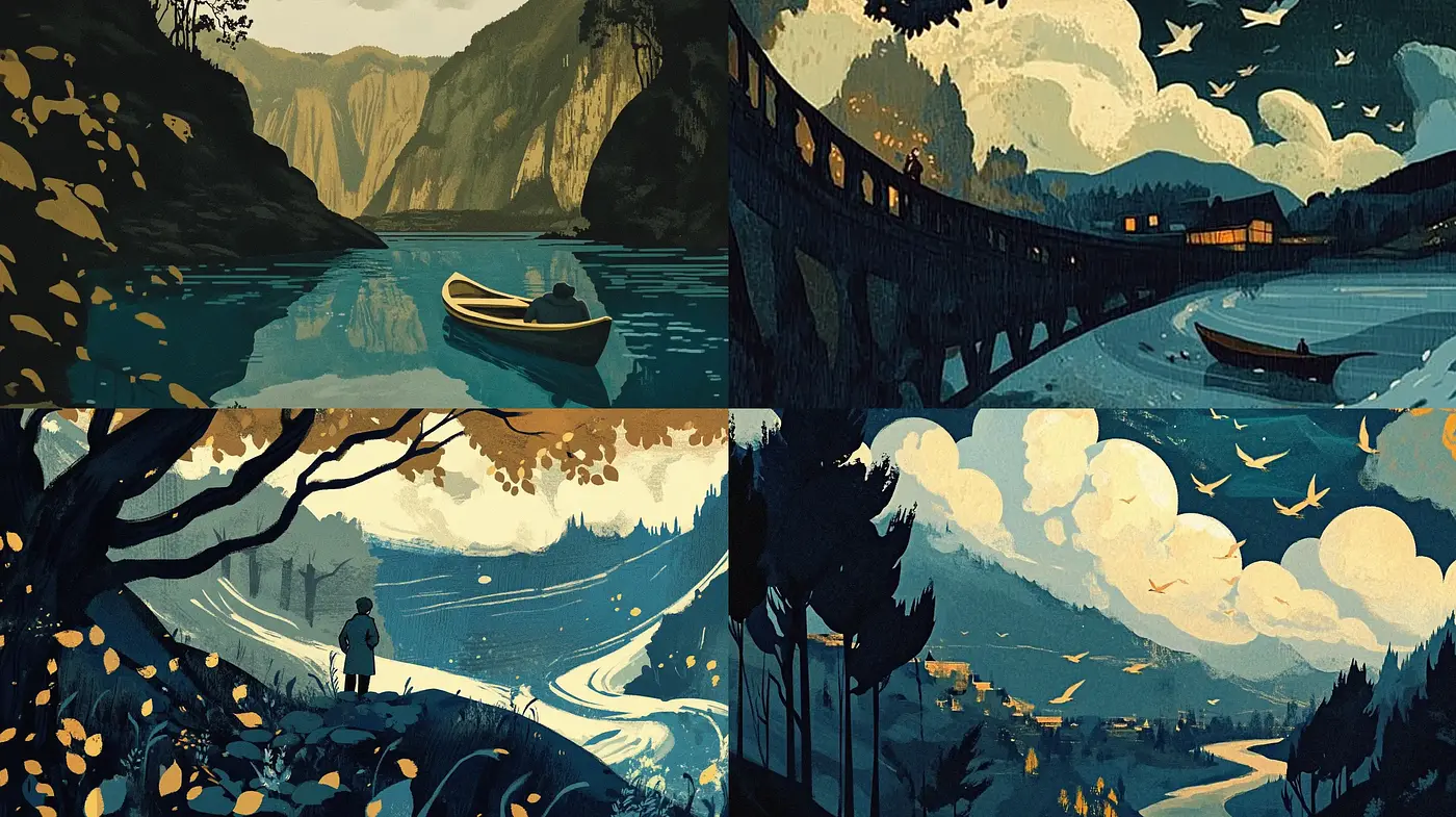 Serene Twilight Ambiance in Stylized Landscape Portraits - Midjourney sref style