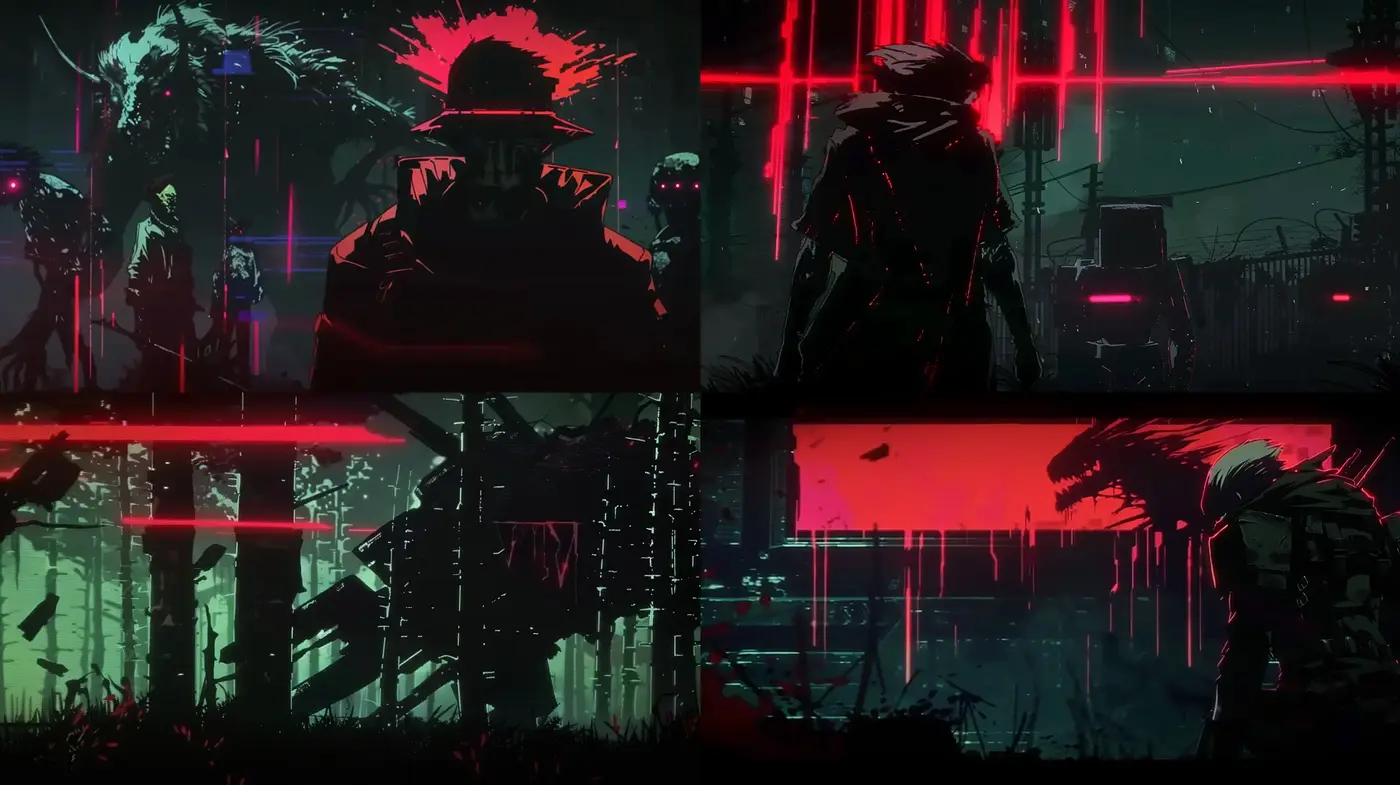 Neon-Noir Cyberpunk Dreamscape with a Synthwave Palette - Midjourney sref style
