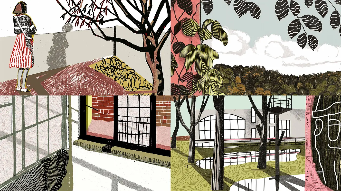 Stylized Retro Fusion with Expressive Line Art and Earthy Tones - Midjourney sref style