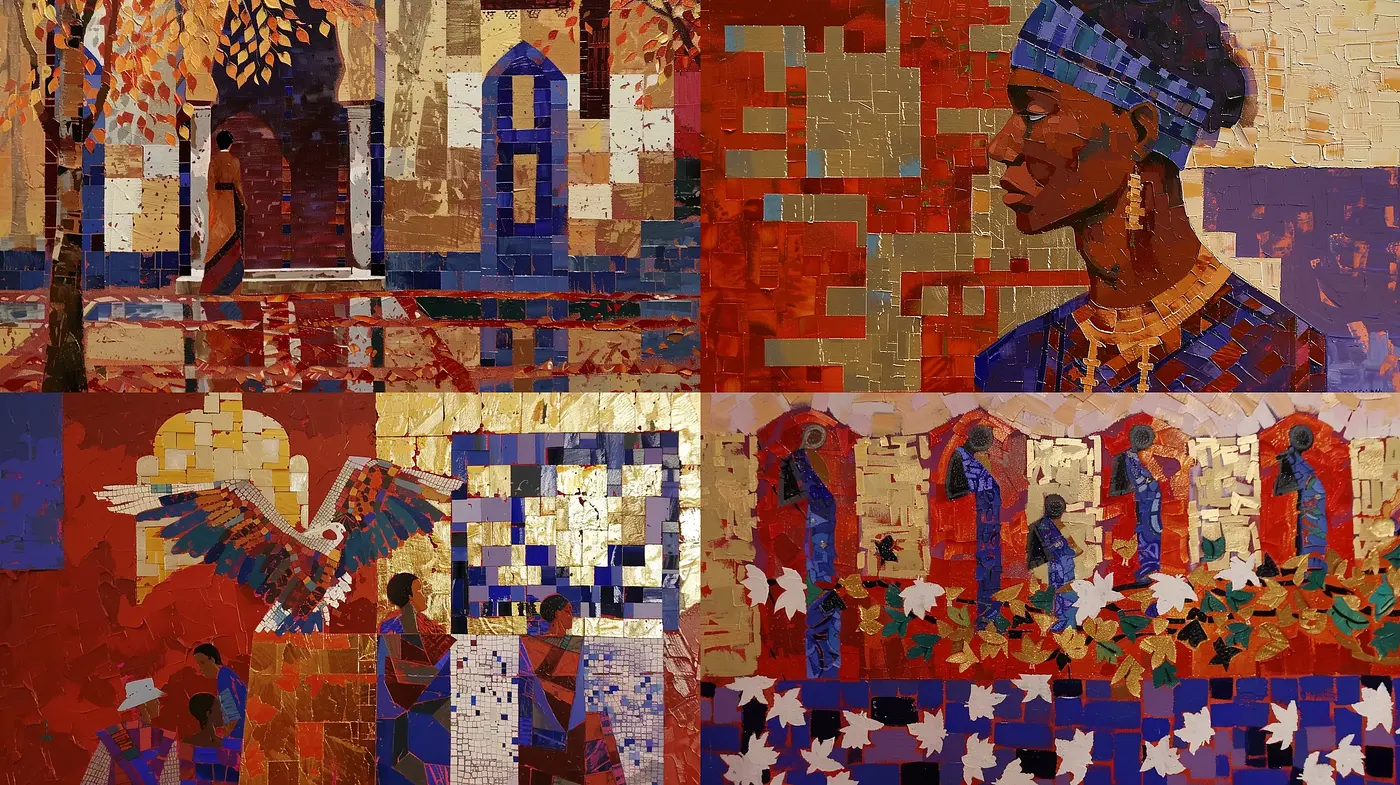 Mosaic Warmth: A Journey Through Tessellated Hues and Expressionist Vibes - Midjourney sref style