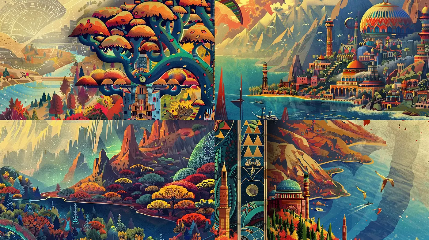 Ethereal Dreamscapes: A Fusion of Vintage Fantasy and Vivid Nature - Midjourney sref style