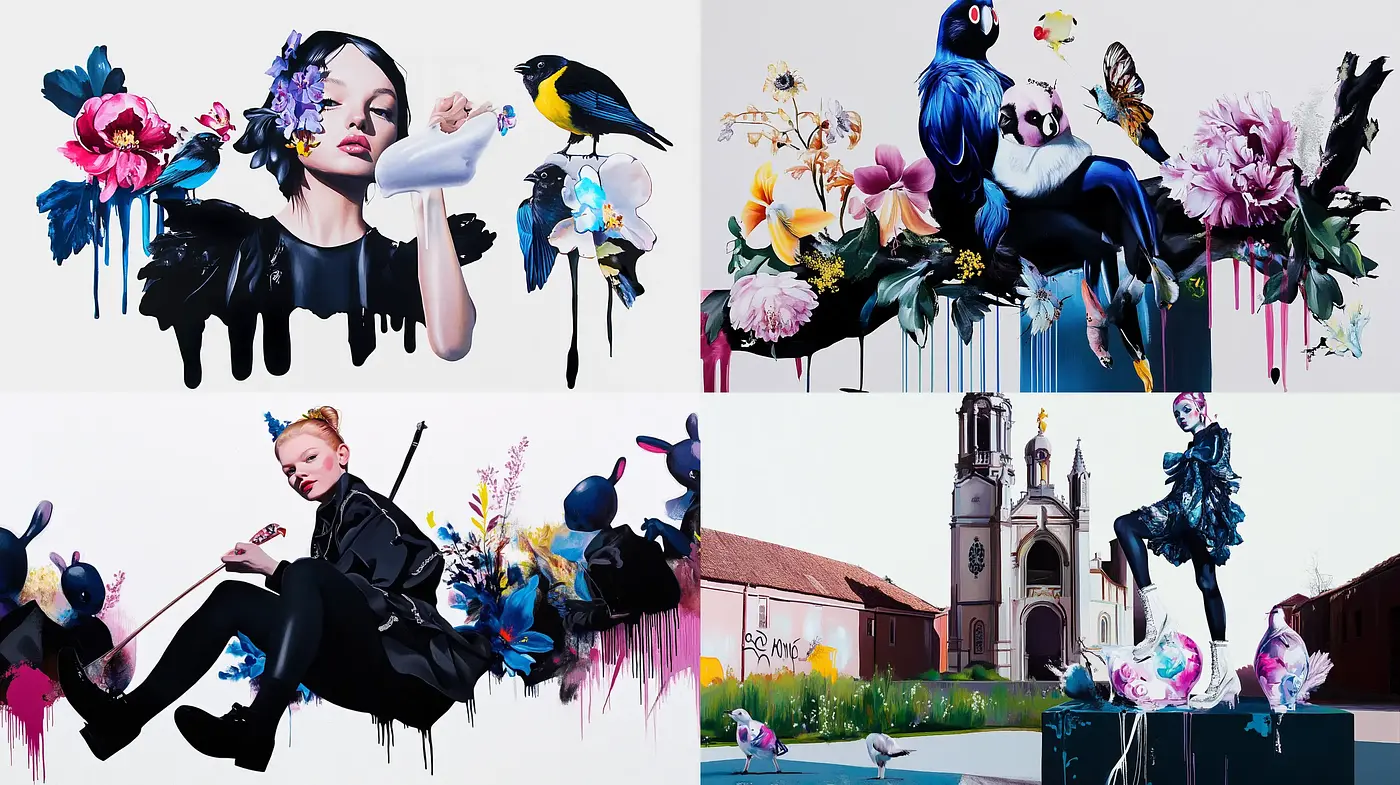 Contemporary Fusion of Surrealism and Photo-Realistic Florals - Midjourney sref style