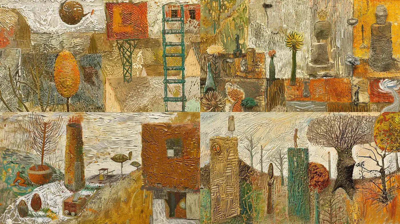 Coalescence of Textural Harmony: An Abstract Textural Montage - Midjourney sref style