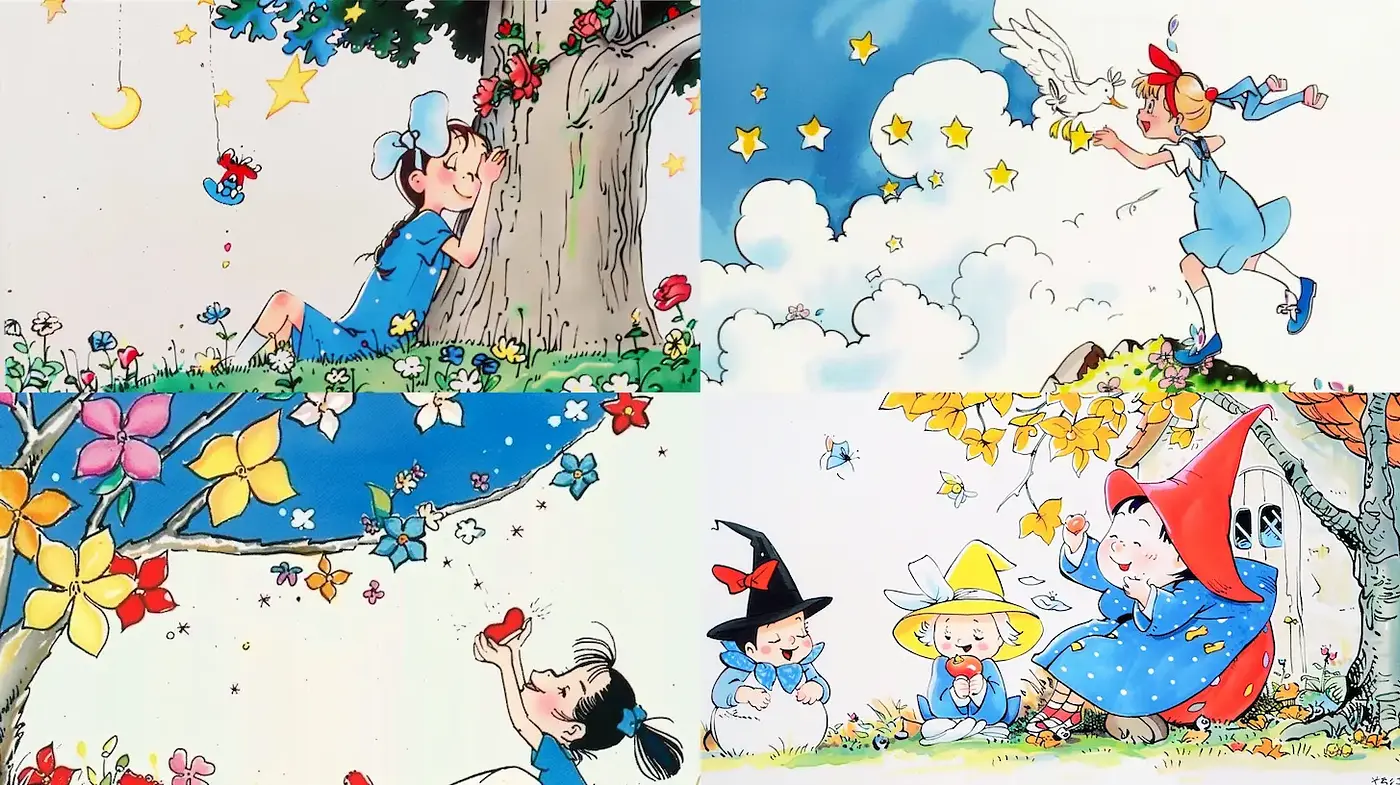 Whimsical and Colorful Illustrations with a Childlike Charm - Midjourney sref style