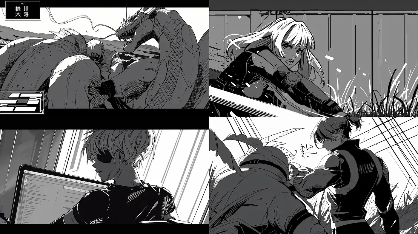 Dynamic and Edgy Black and White Comic Style with High Contrast - Midjourney sref style