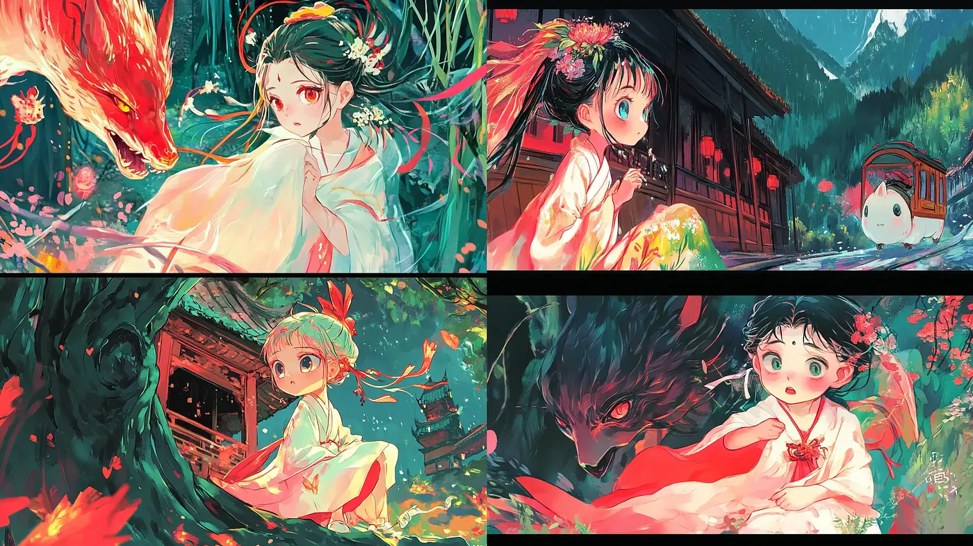 Enchanted Ethereal Anime Scenery with Vibrant Mythical Essence - Midjourney sref style