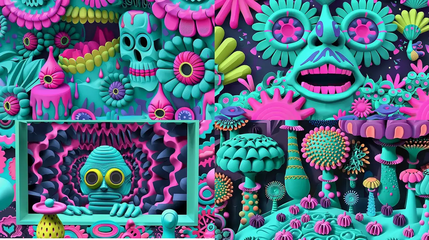 Vibrant and Playful Surrealistic Art with a Whimsical Touch - Midjourney sref style