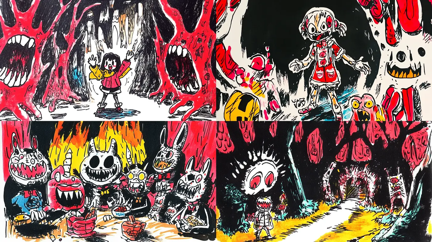 Vibrant Macabre Fusion with Expressionist Undertones - Midjourney sref style