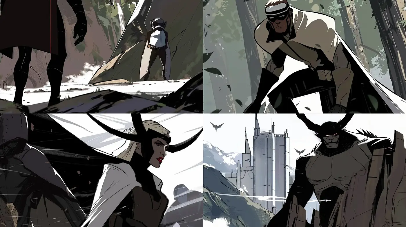 Dynamic Noir-Influenced Graphic Novel Aesthetic - Midjourney sref style
