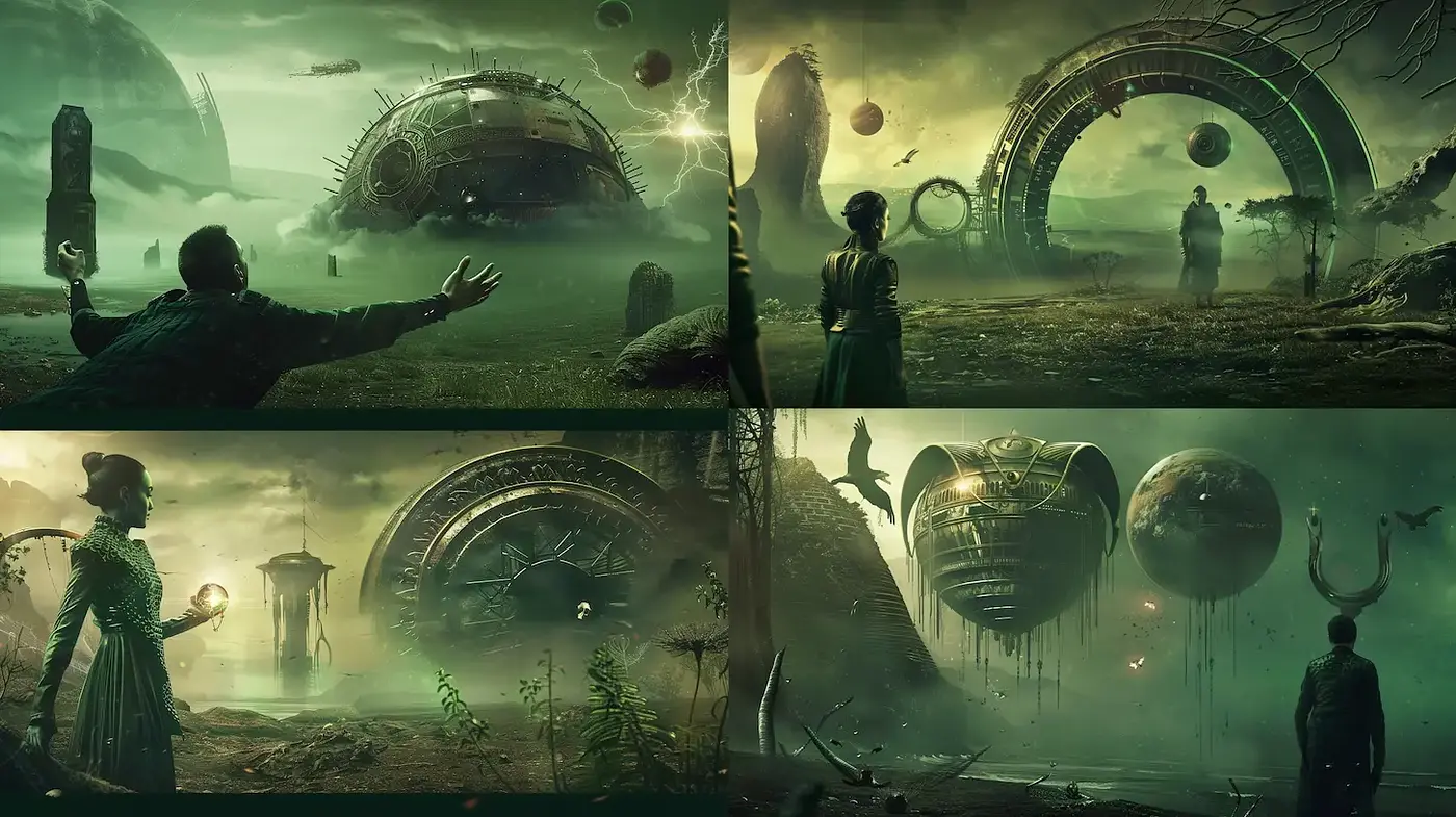 Surreal Futuristic Landscapes with Mystical Elements - Midjourney sref style