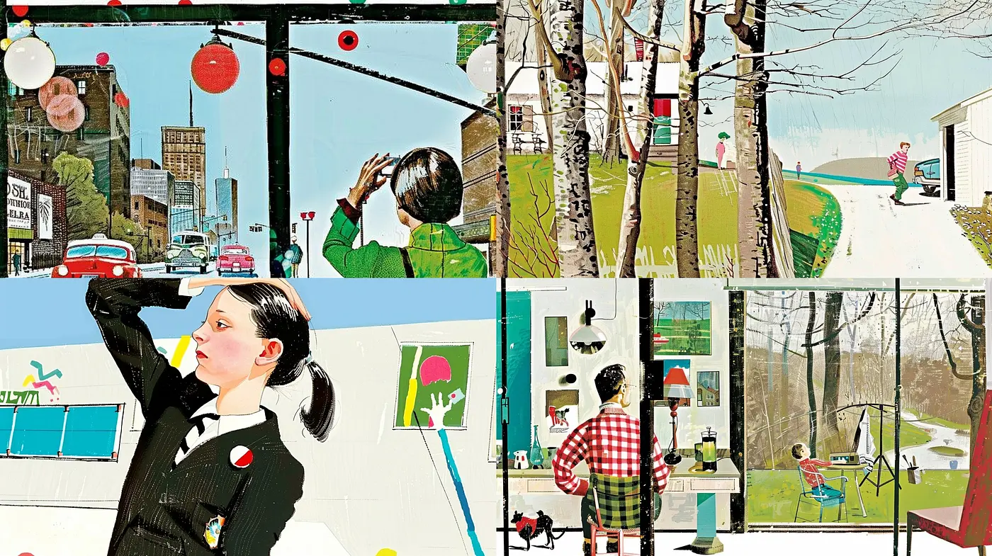 Vibrant Mid-Century Modern Illustrative Fusion - Midjourney sref style