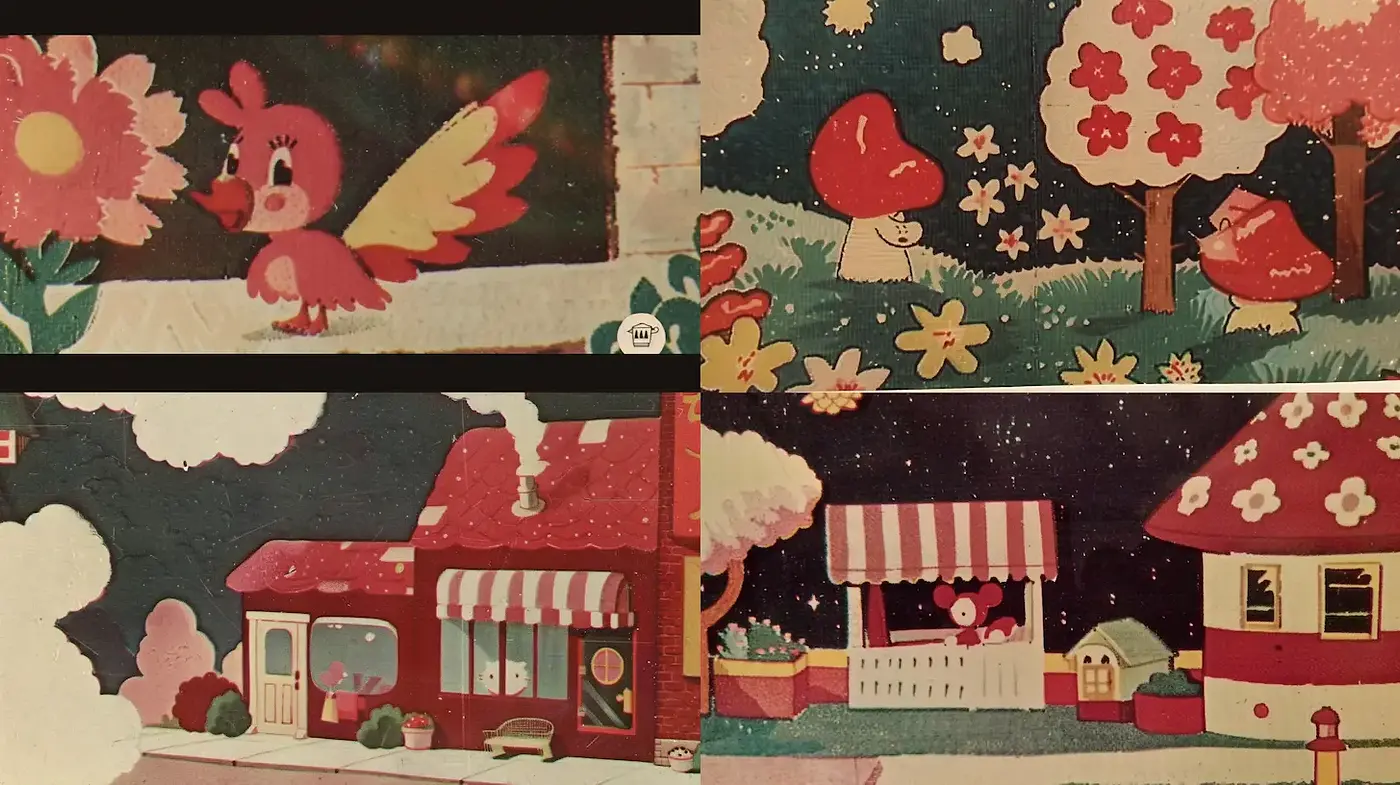 Charming Whimsy with Nostalgic Playfulness and Pastel Aesthetics - Midjourney sref style
