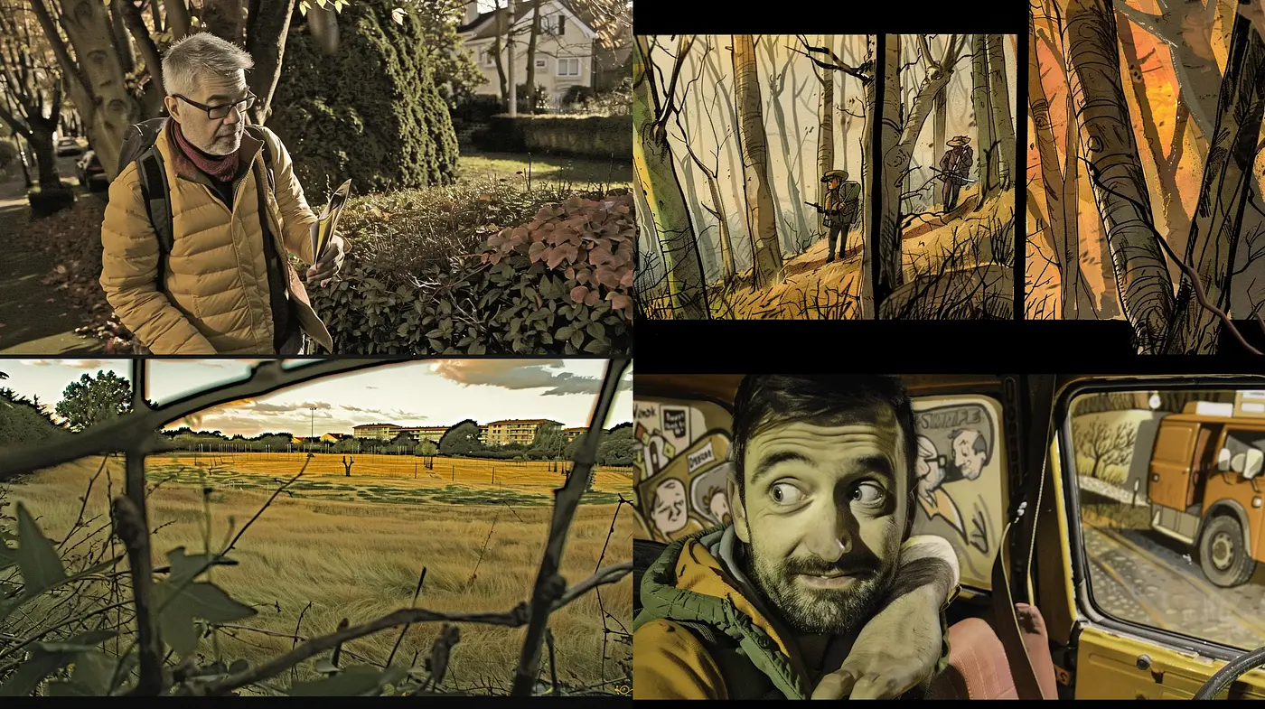 Vivid Textural Narratives in Olive and Sepia Tones - Midjourney sref style