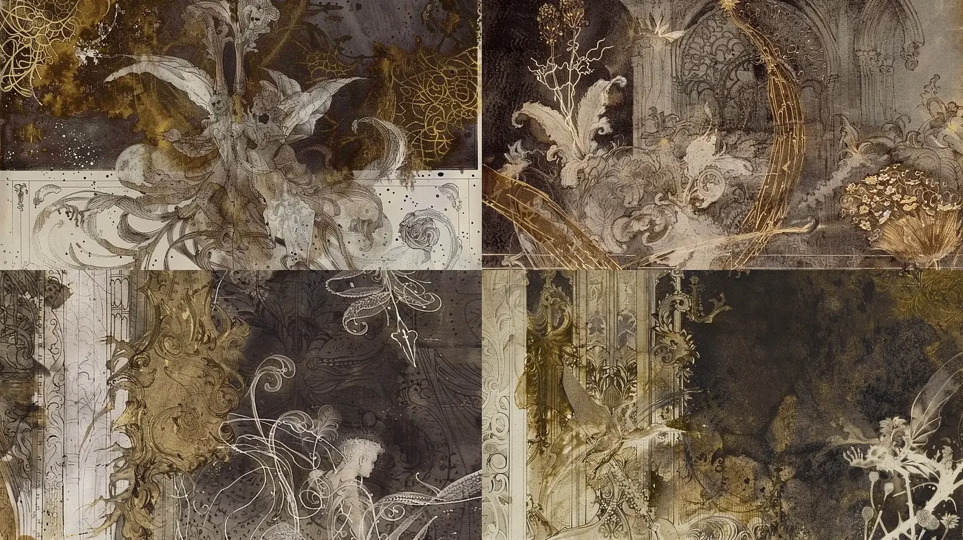 Ethereal Sepia Tapestries: A Fusion of Abstract and Organic Expression - Midjourney sref style