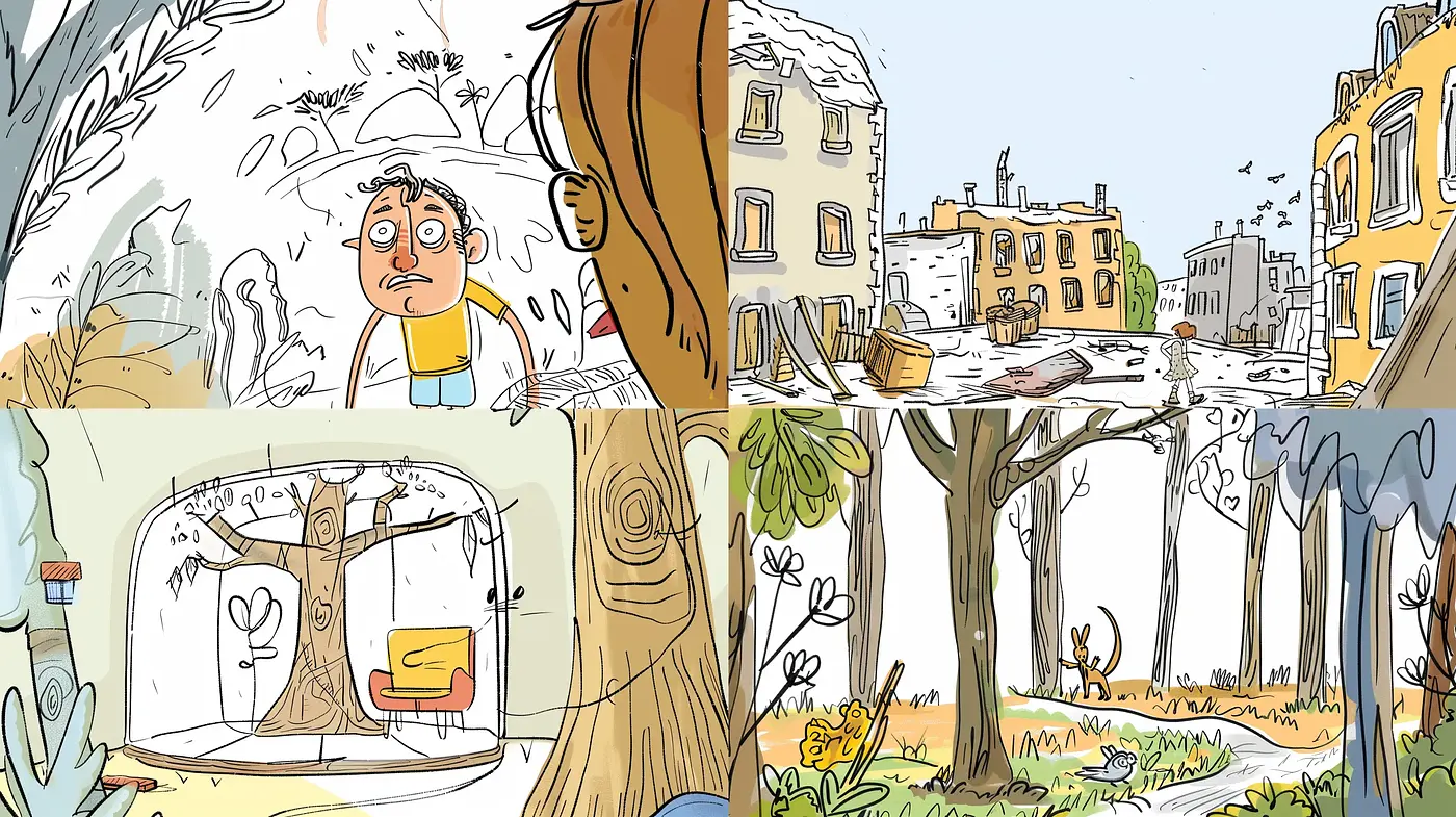 Whimsical Storybook Illustration Style with Warm Palette and Inked Outlines - Midjourney sref style