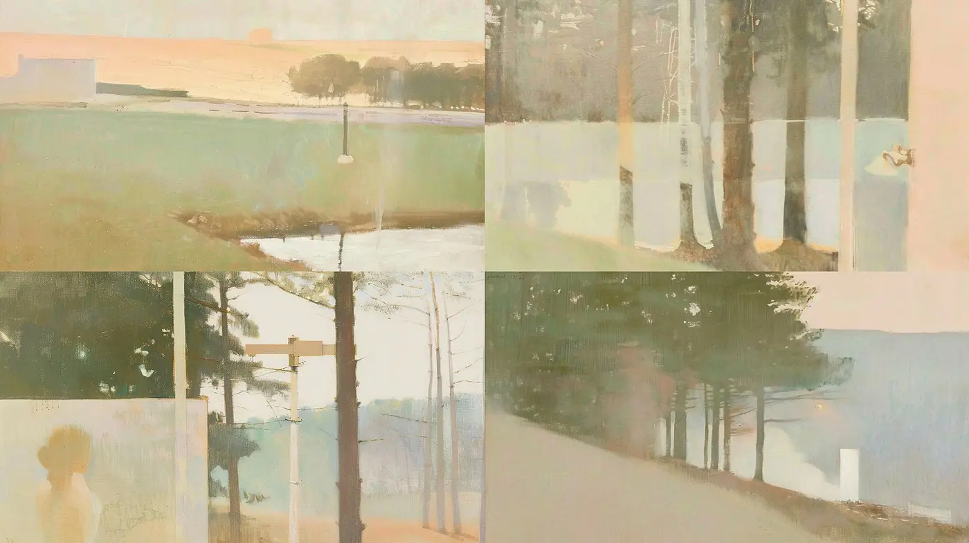 Ethereal Dawn Hues: A Consistent Palette of Soft Textures and Dreamlike Vistas - Midjourney sref style