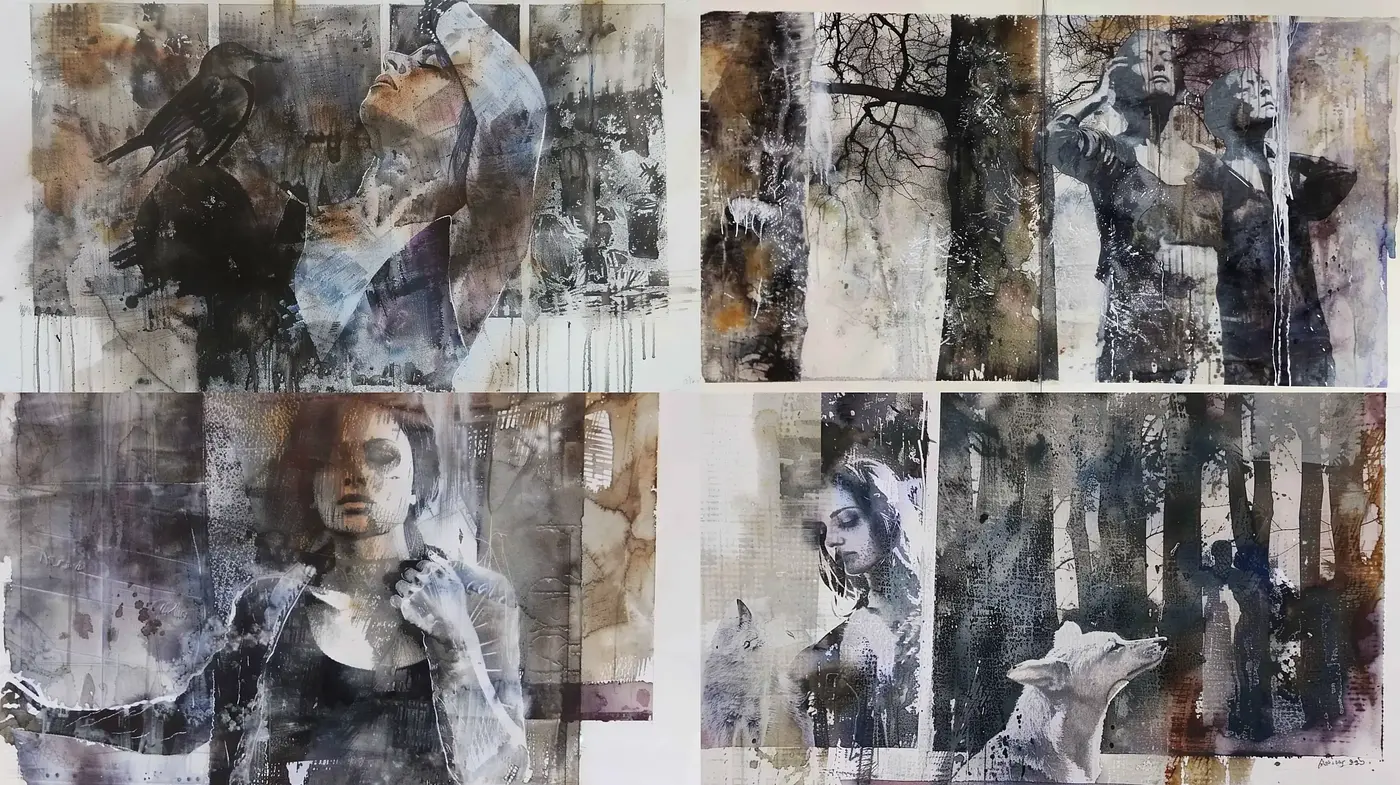 Ethereal Textured Dreamscape: A Nostalgic Fusion of Melancholy and Disintegration - Midjourney sref style