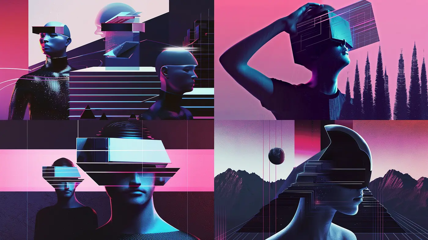 Synthetic Eclipses of Digital Minds: A Retro-Futuristic Synthwave Exploration - Midjourney sref style