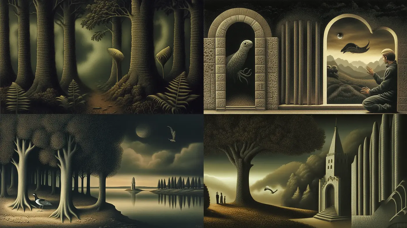 Surreal Dreamscapes with Lush Detailing and Nuanced Shading - Midjourney sref style